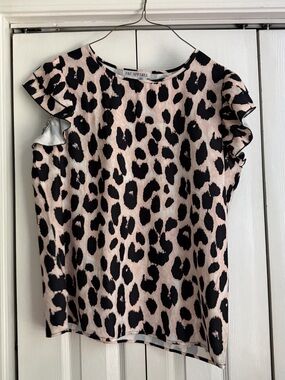 Leopard Print Ruffle Sleeve Blouse